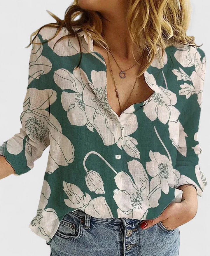 Blusa Mujer Algodón Lino Elegante Con Cuello Solapa Ajuste Relajado 3