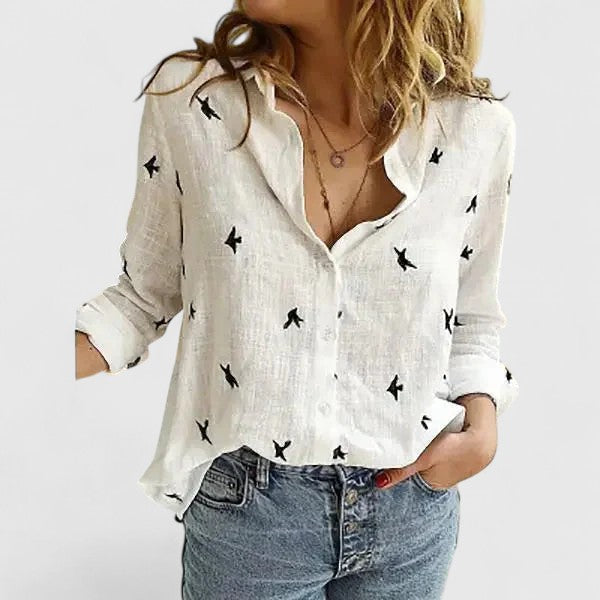Blusa Mujer Algodón Lino Elegante Con Cuello Solapa Ajuste Relajado 6