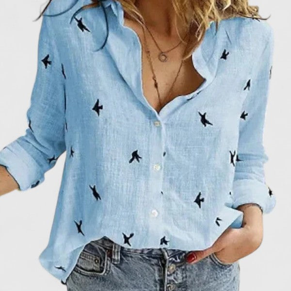 Blusa Mujer Algodón Lino Elegante Con Cuello Solapa Ajuste Relajado 7