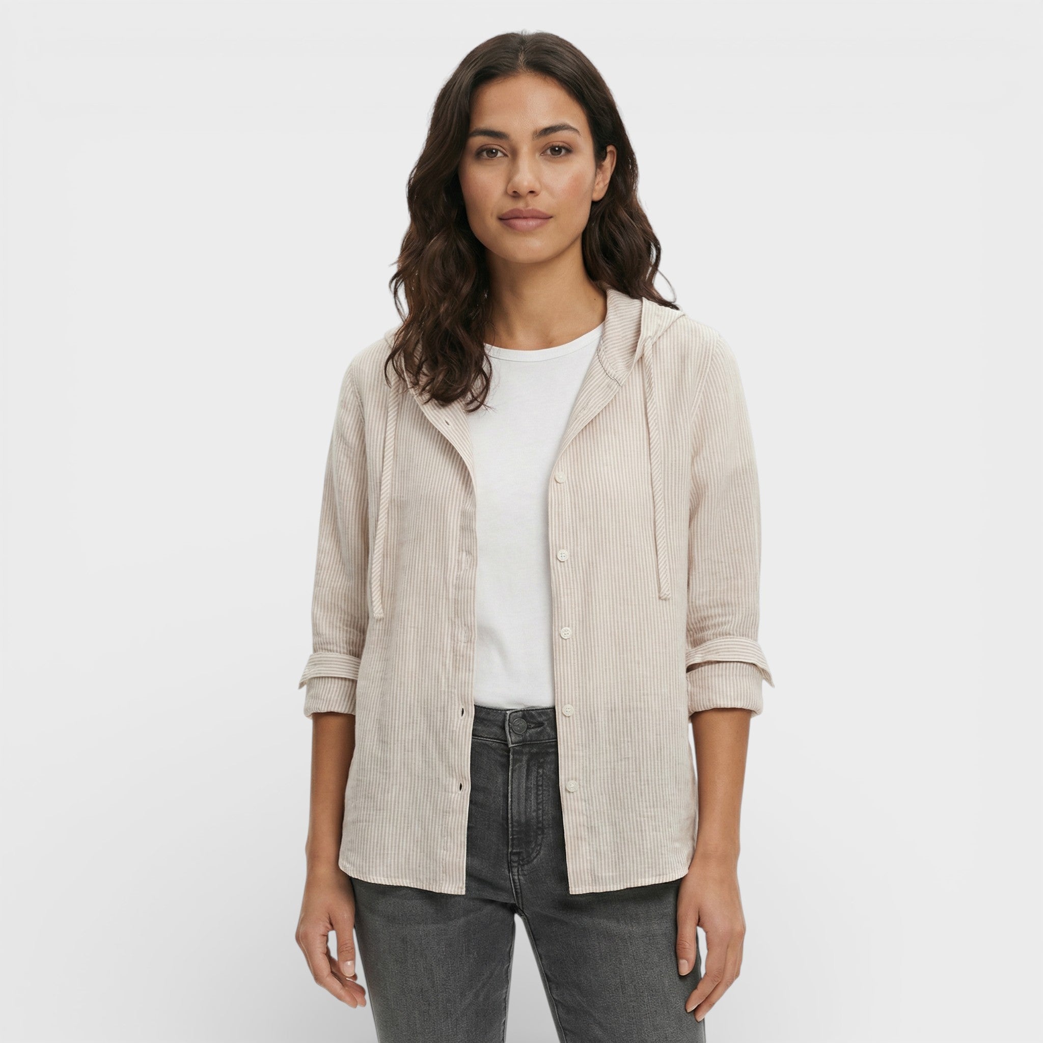 Blusa Mujer Holgada de Mezcla de Fibras Naturales con Capucha y Botones 3