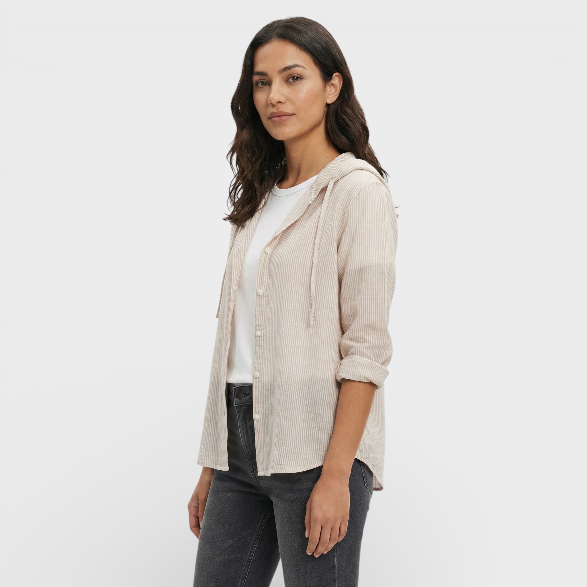 Blusa Mujer Holgada de Mezcla de Fibras Naturales con Capucha y Botones 4