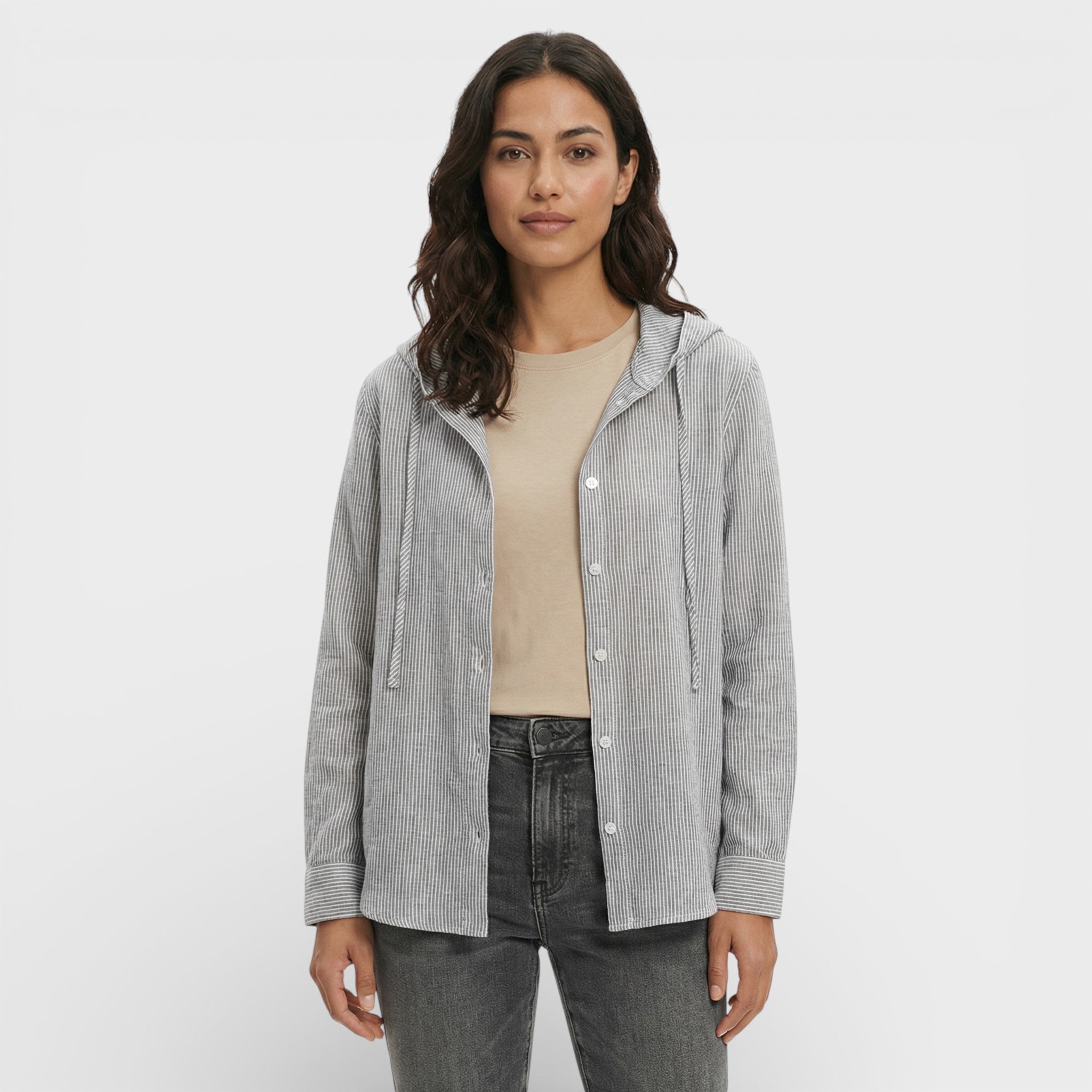 Blusa Mujer Holgada de Mezcla de Fibras Naturales con Capucha y Botones 6