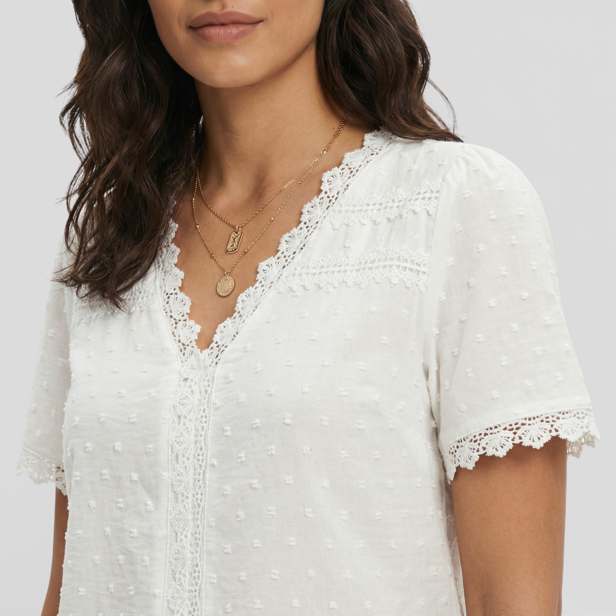 Blusa Mujer Ligera Encaje Escote en Pico Ideal Para Ocasiones Diarias Y Especiales 1