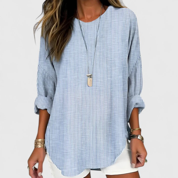 Blusa Mujer Ligera Rayas Ajuste Relajado Escote Redondo Casual 0