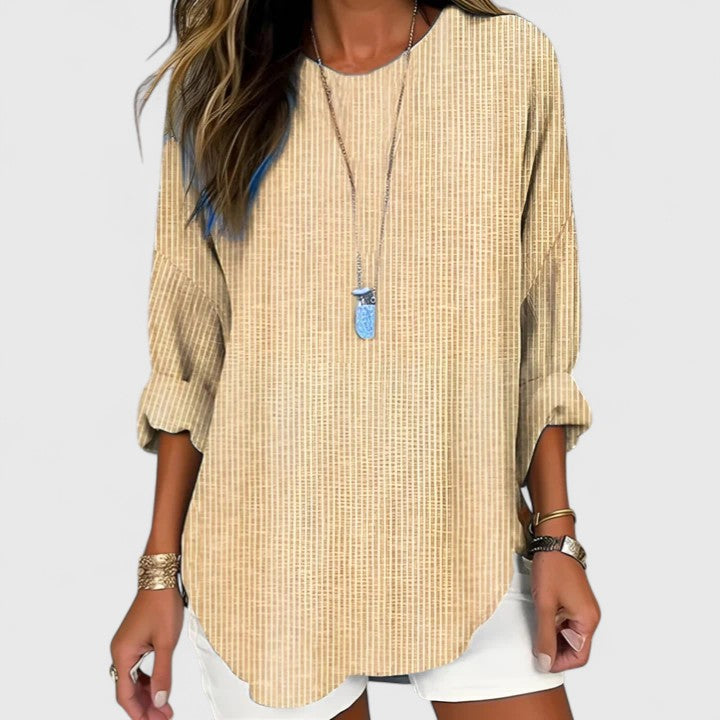 Blusa Mujer Ligera Rayas Ajuste Relajado Escote Redondo Casual 1
