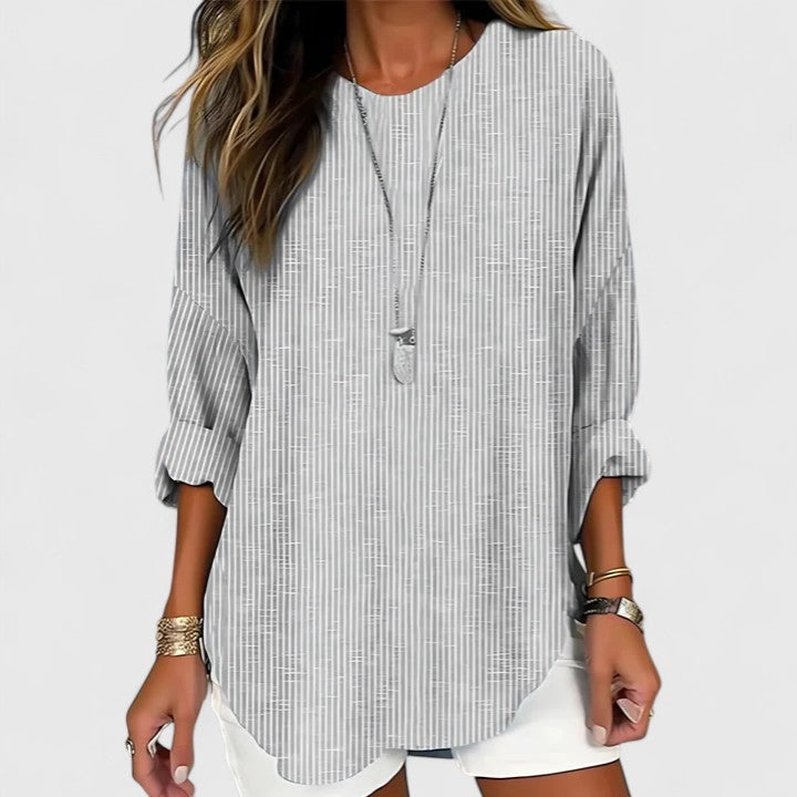 Blusa Mujer Ligera Rayas Ajuste Relajado Escote Redondo Casual 2