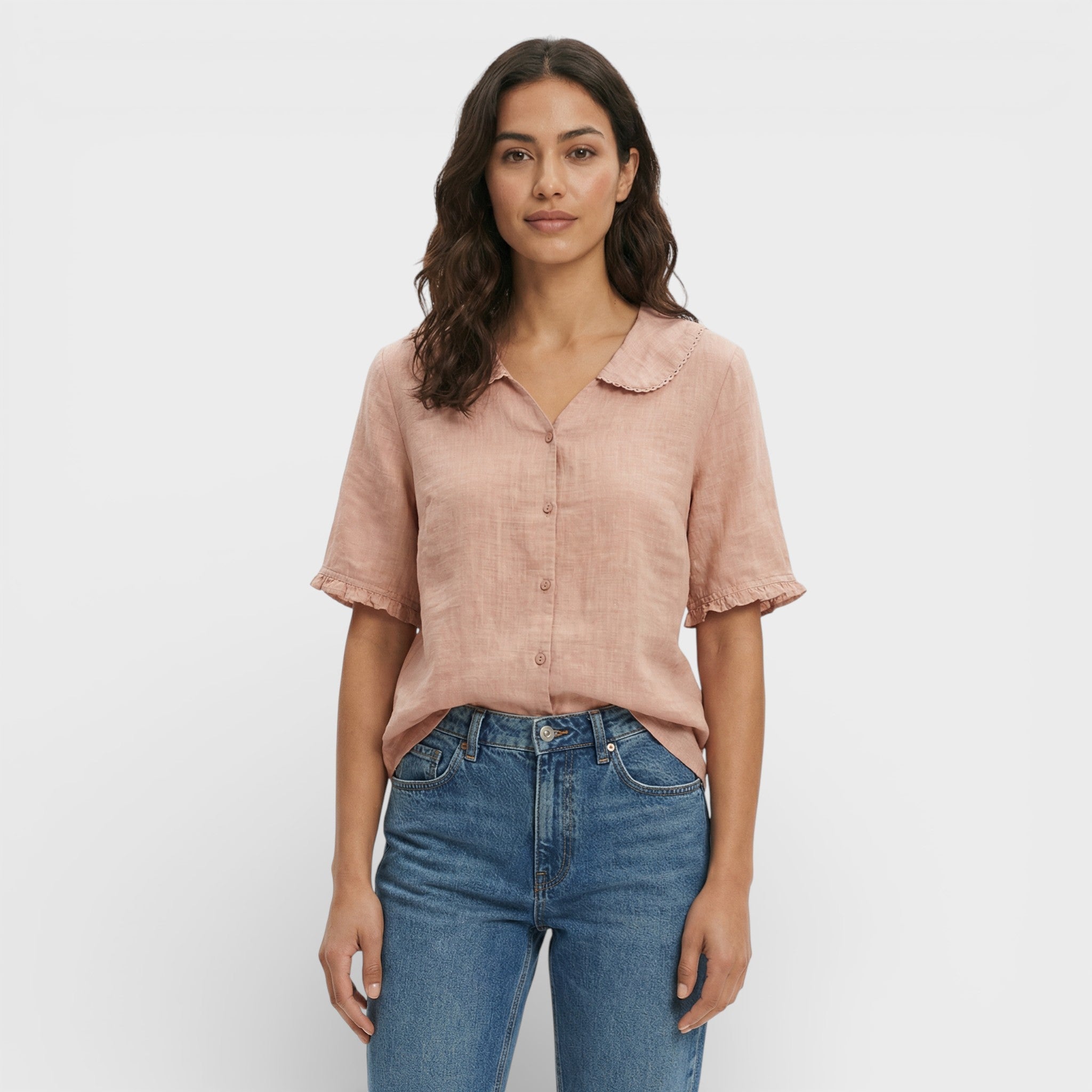 Blusa Mujer Ligera Transpirable Cuello Ondulado Estilo Casual 3