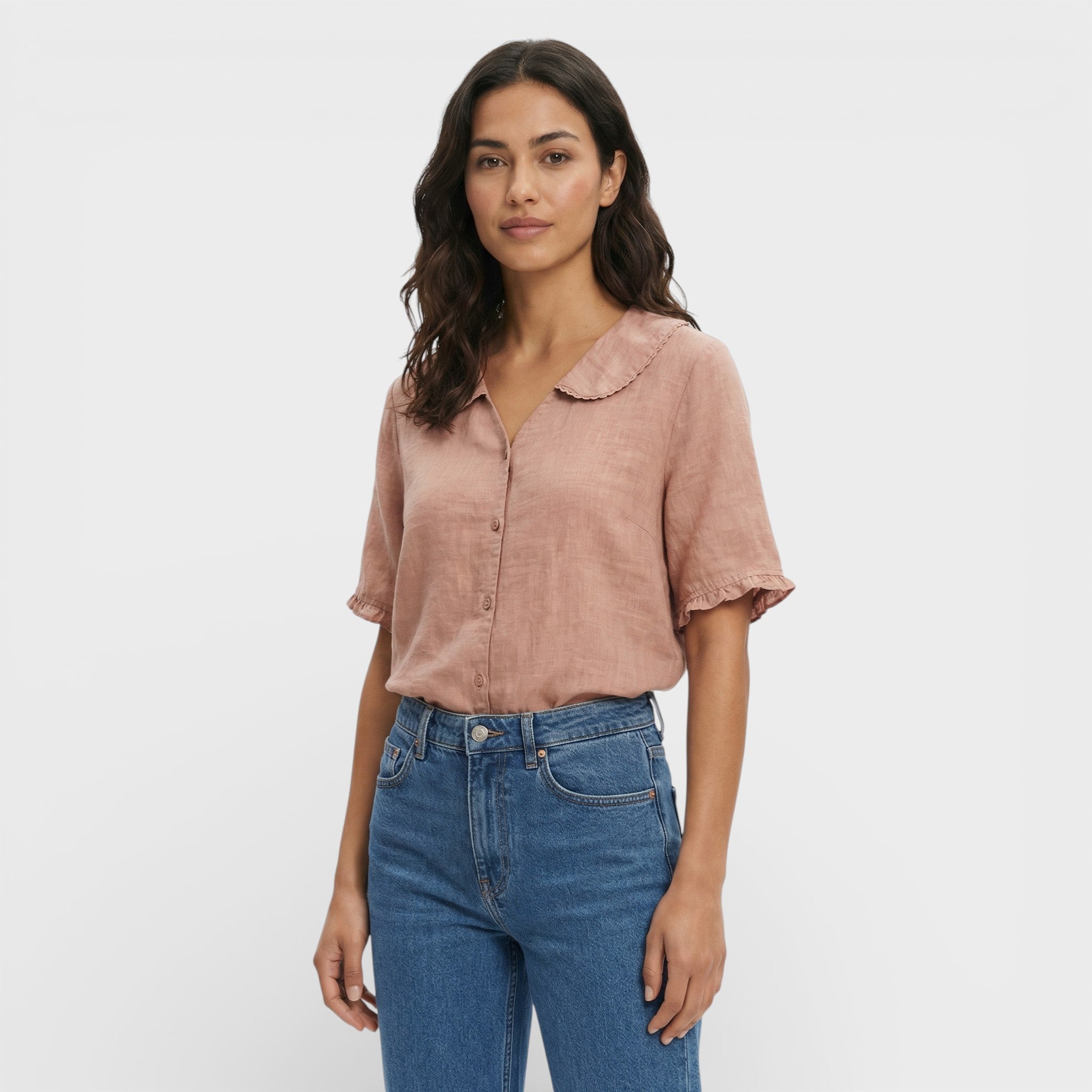 Blusa Mujer Ligera Transpirable Cuello Ondulado Estilo Casual 4
