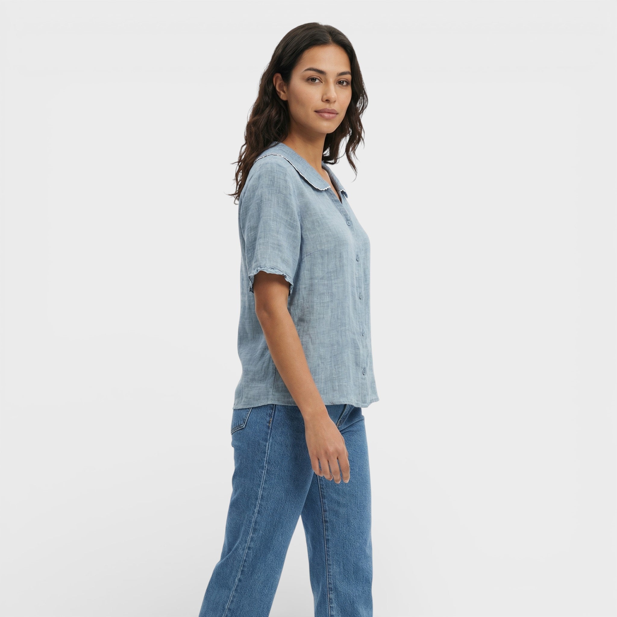 Blusa Mujer Ligera Transpirable Cuello Ondulado Estilo Casual 6