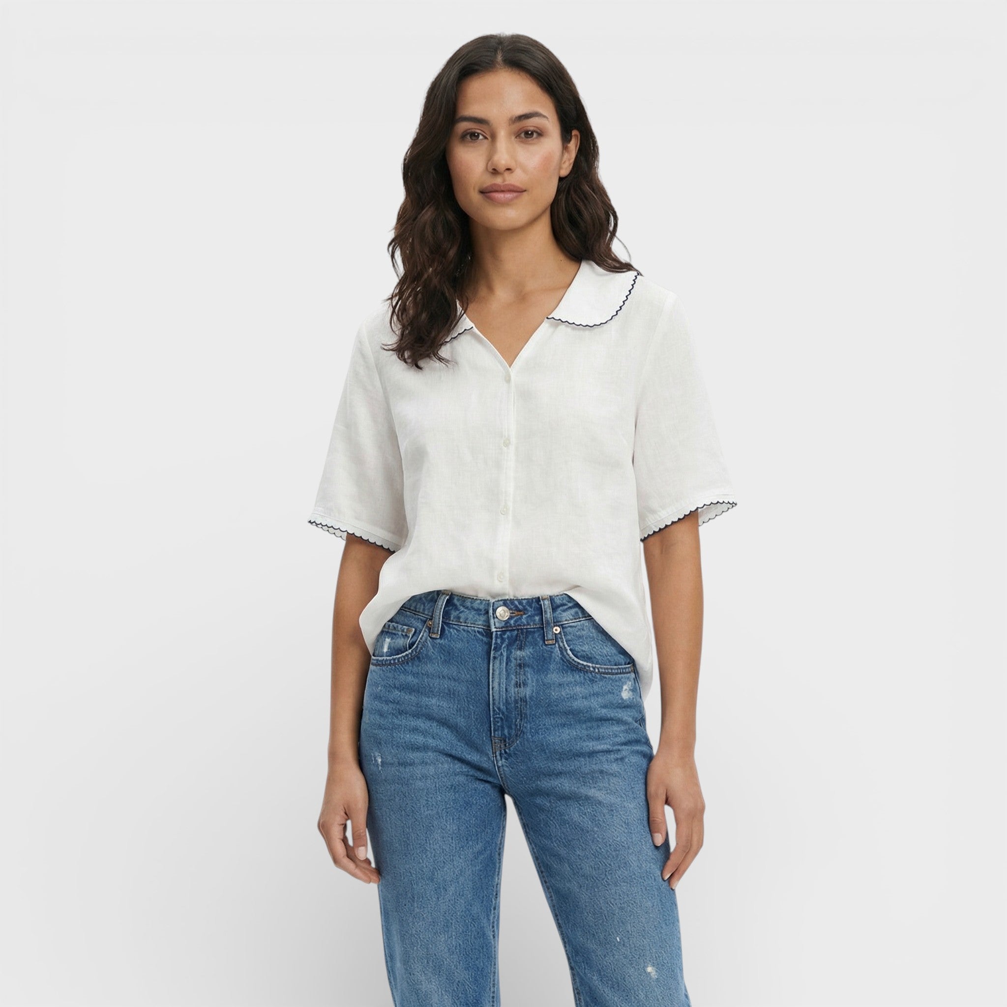 Blusa Mujer Ligera Transpirable Cuello Ondulado Estilo Casual 9