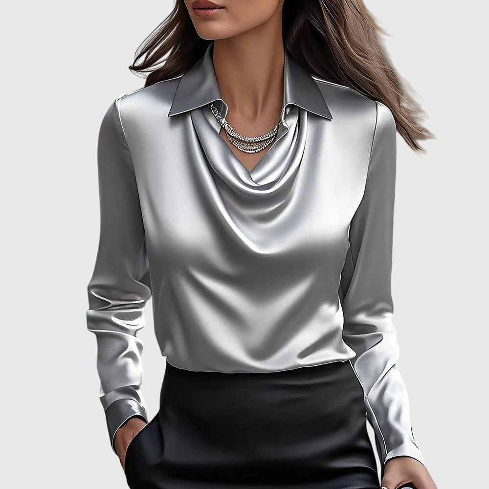 Blusa Mujer Poliéster Escote Plisado Ajuste Fluido Elegante 1