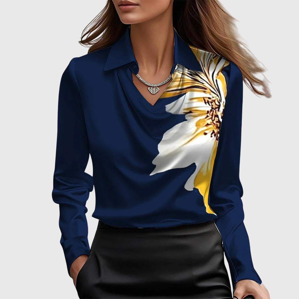 Blusa Mujer Poliéster Escote Plisado Ajuste Fluido Elegante 7