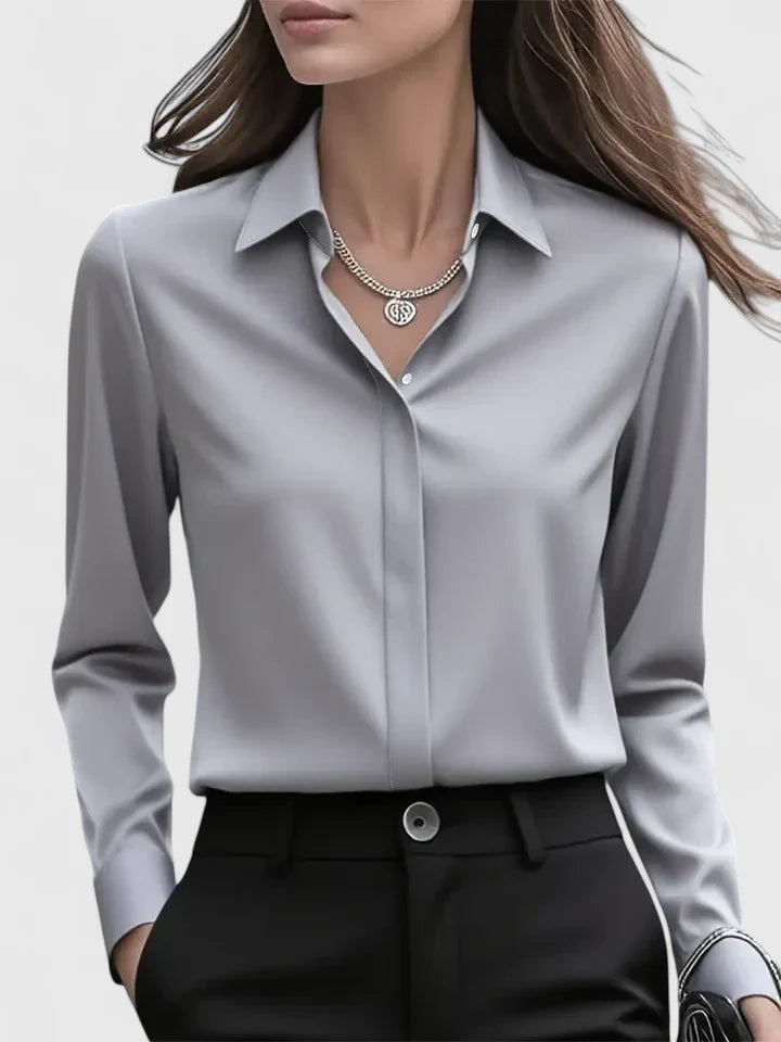 Blusa Mujer Poliéster Manga Larga Cuello Estructurado Ajuste Relajado 7