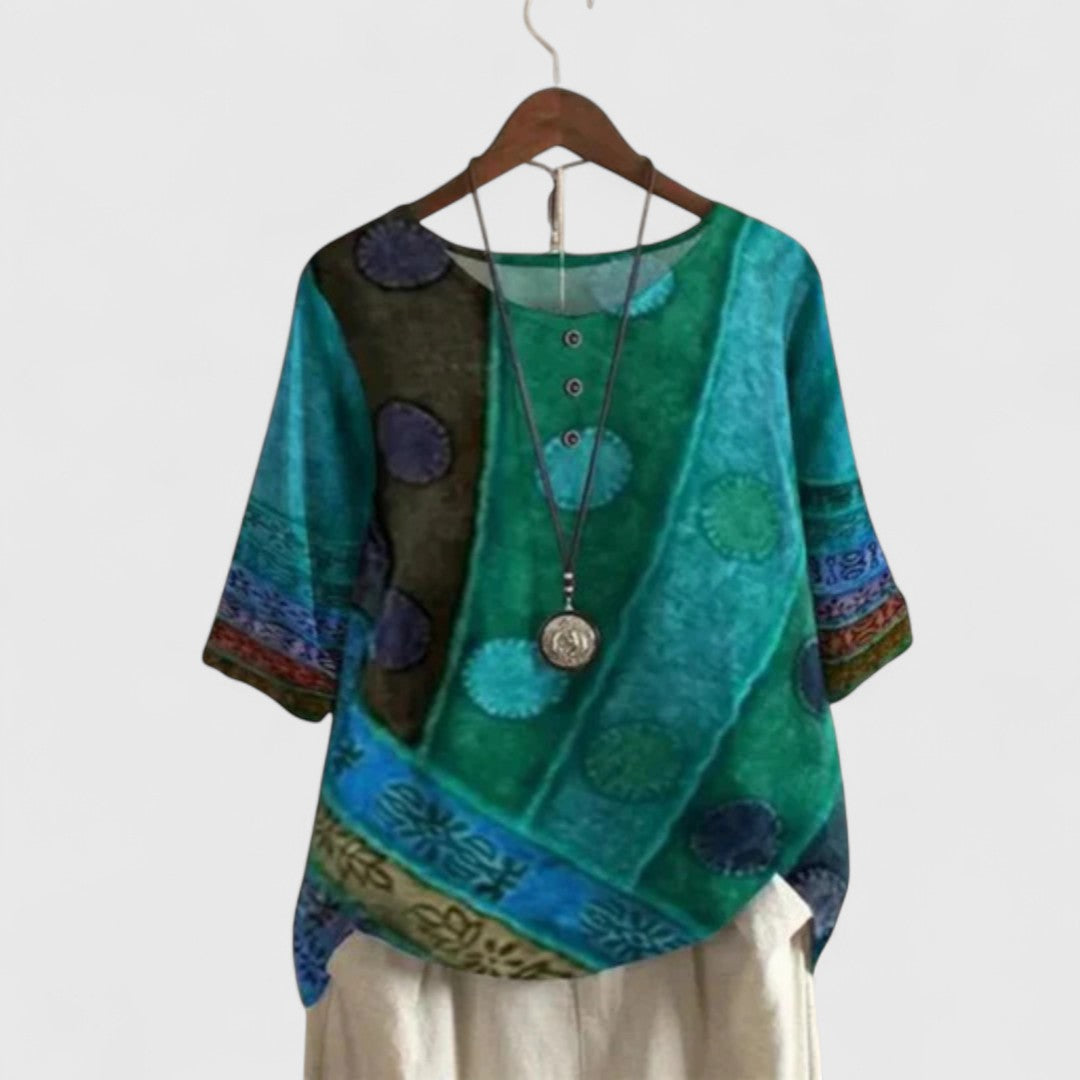 Blusa Mujer Poliéster Patchwork con Mangas Cortas y Ajuste Amplio 1