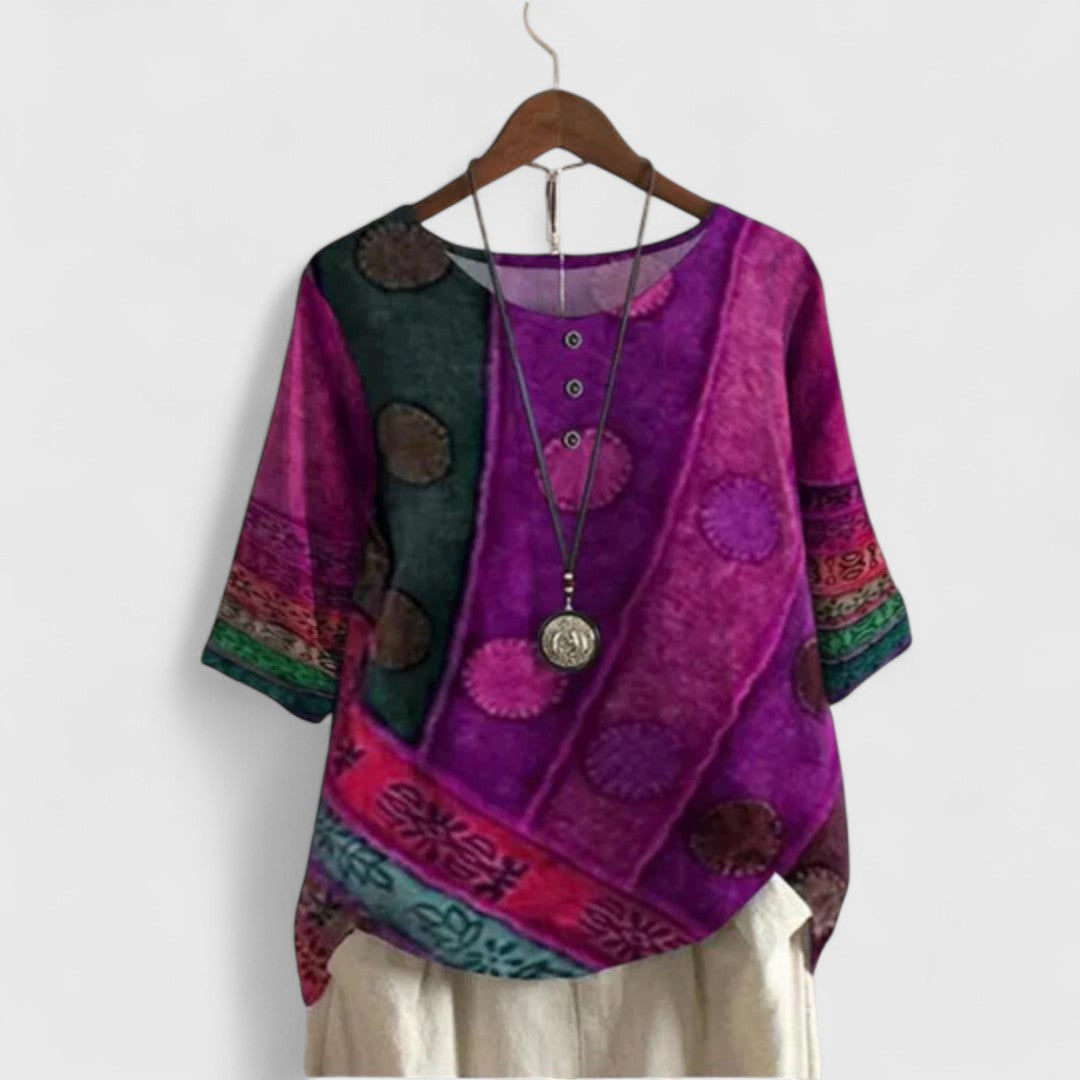 Blusa Mujer Poliéster Patchwork con Mangas Cortas y Ajuste Amplio 3