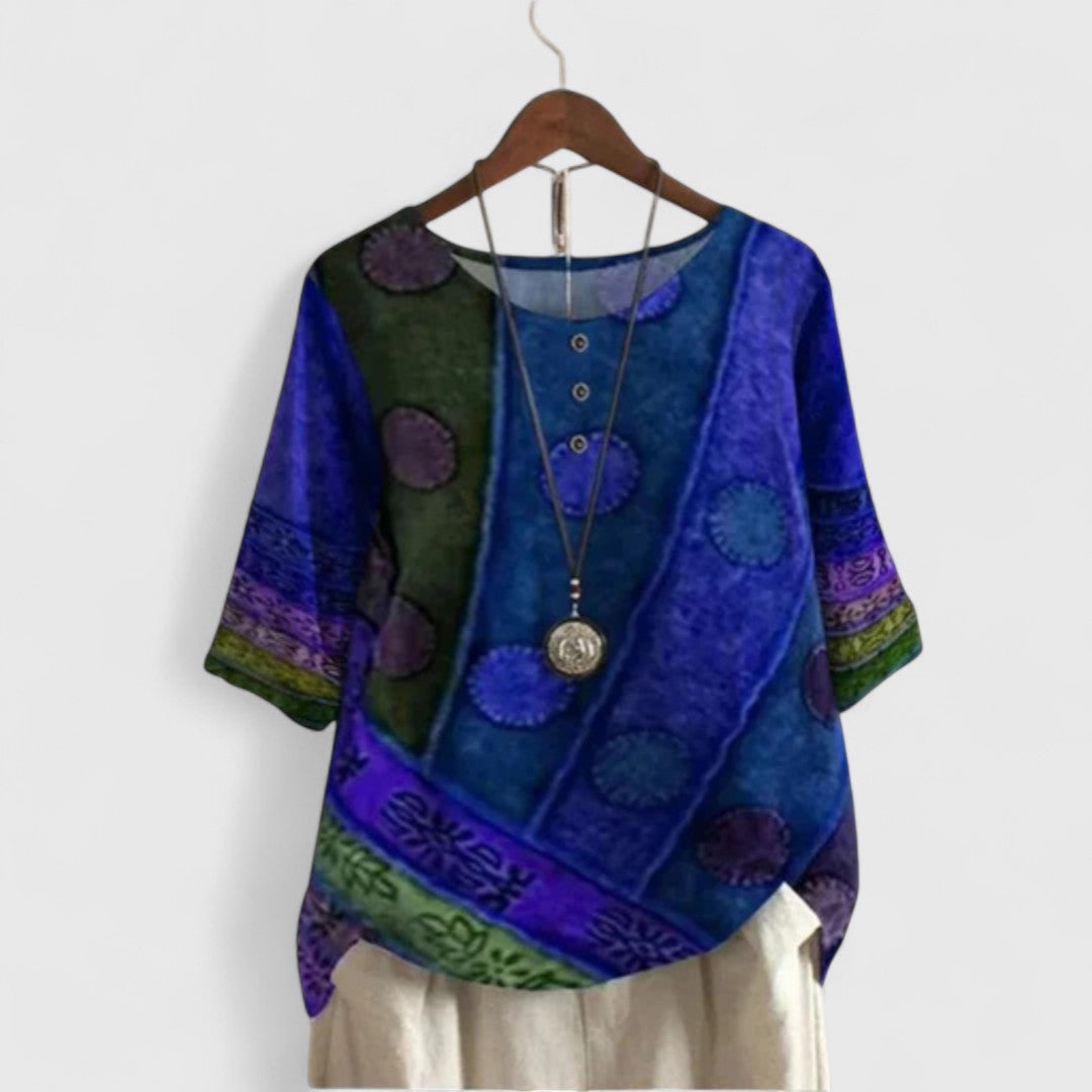 Blusa Mujer Poliéster Patchwork con Mangas Cortas y Ajuste Amplio 4