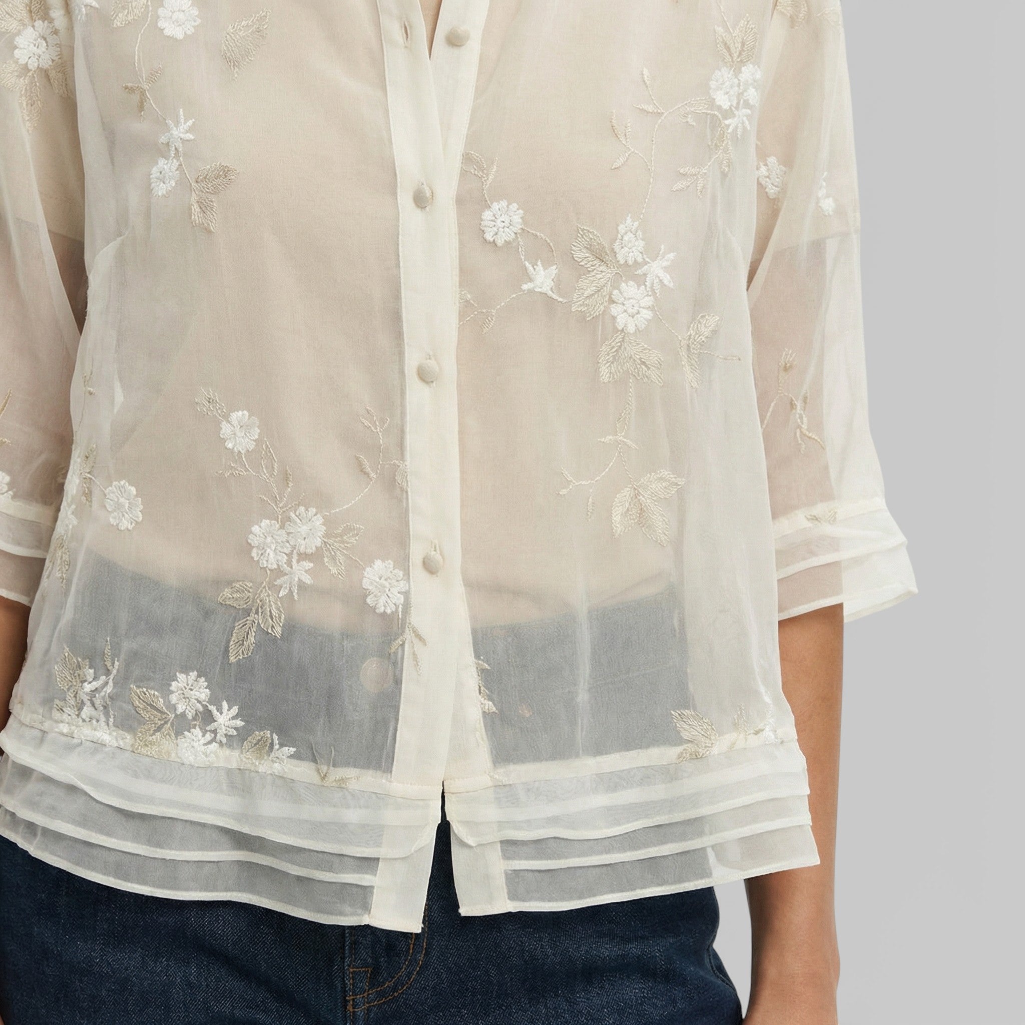 Blusa Mujer Tejido Suave Bordado Floral Corte Relajado Elegante 2