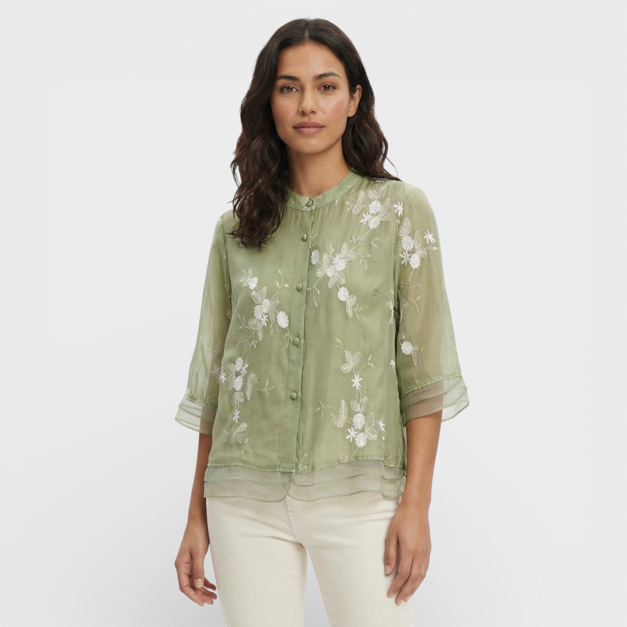 Blusa Mujer Tejido Suave Bordado Floral Corte Relajado Elegante 3