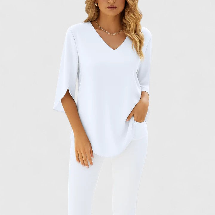 Blusa Mujer Tela Ligera Corte Atemporal Mangas Divididas Elegantes 2