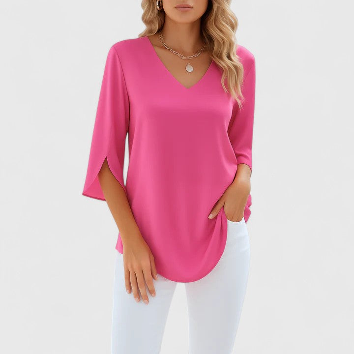 Blusa Mujer Tela Ligera Corte Atemporal Mangas Divididas Elegantes 3