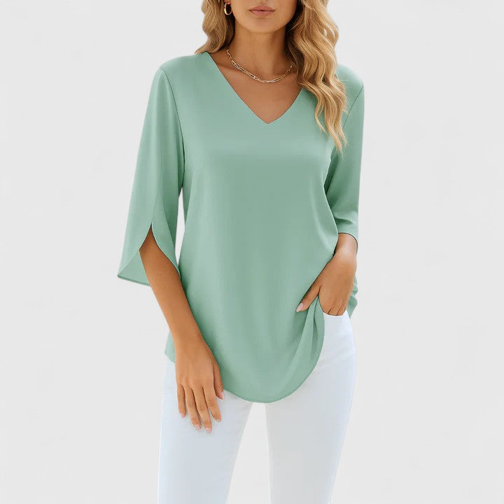 Blusa Mujer Tela Ligera Corte Atemporal Mangas Divididas Elegantes 4