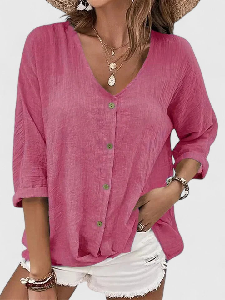 Blusa Mujer Viscosa Cuello en V Elegante Casual Sin Mangas 3