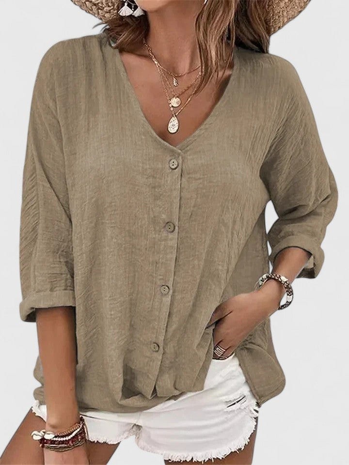 Blusa Mujer Viscosa Cuello en V Elegante Casual Sin Mangas 4