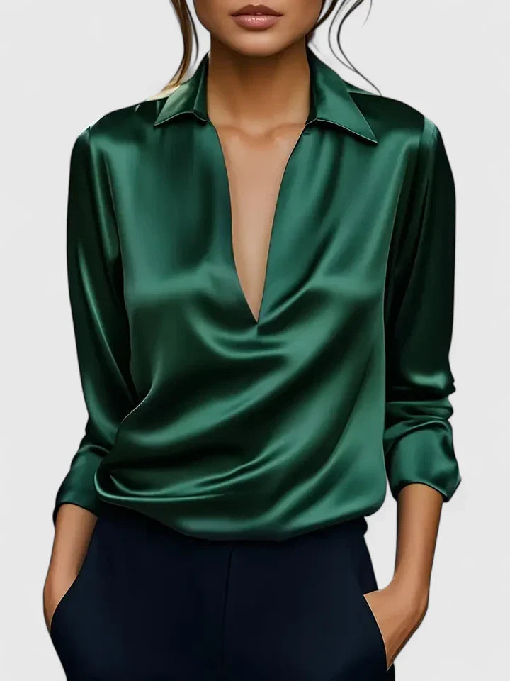 Blusa Mujer Viscosa Cuello en V Elegante Resistente a Arrugas Versátil 0