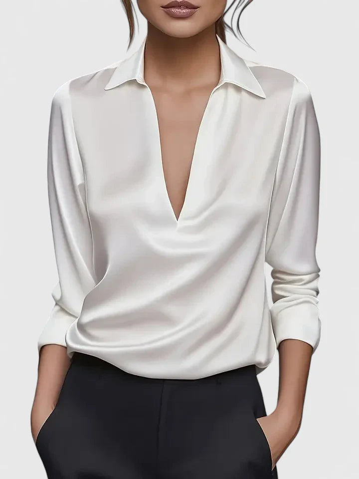 Blusa Mujer Viscosa Cuello en V Elegante Resistente a Arrugas Versátil 1