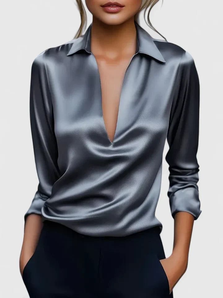 Blusa Mujer Viscosa Cuello en V Elegante Resistente a Arrugas Versátil 3