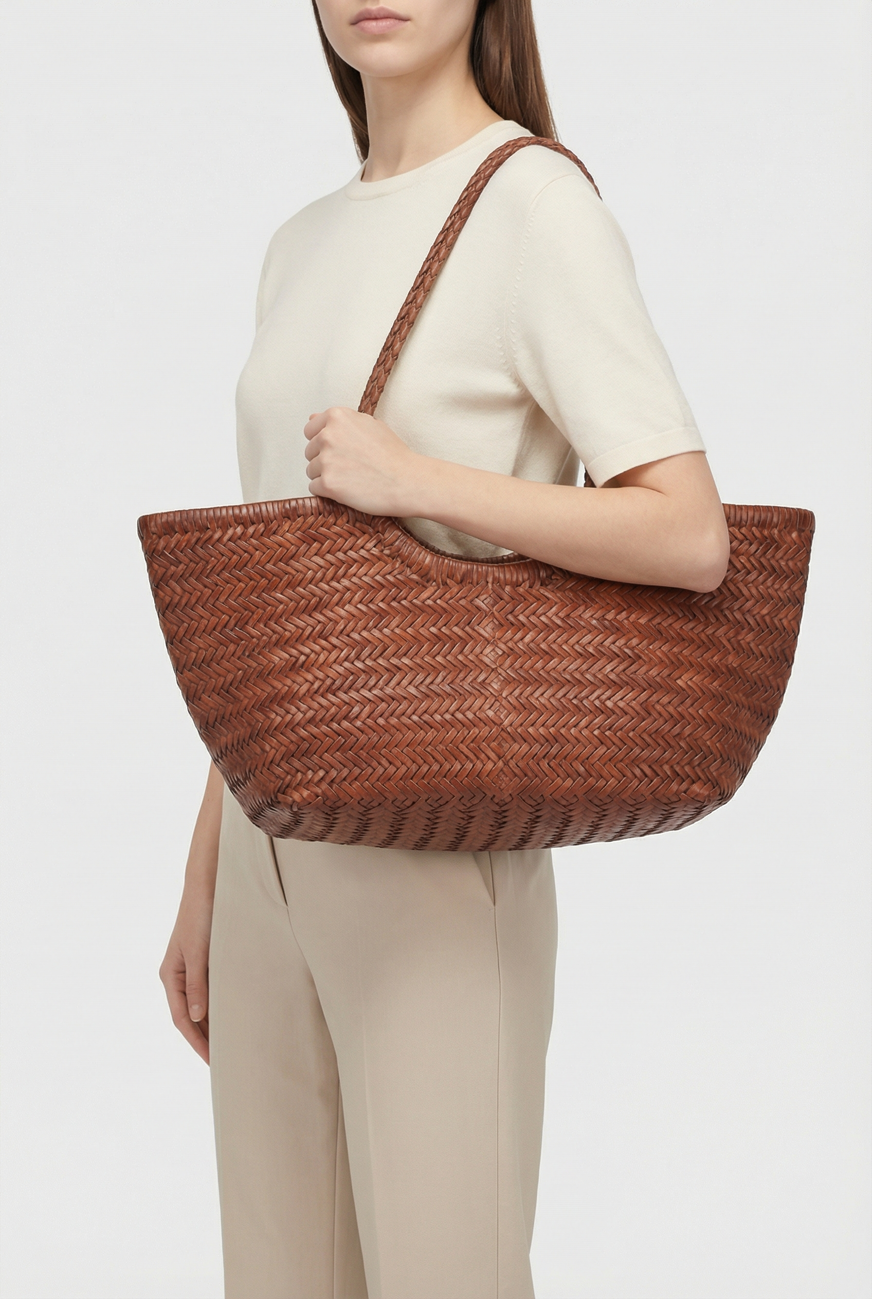 Bolso Tote Mujer Cuero Tejido Espacioso Con Asas Dobles 4