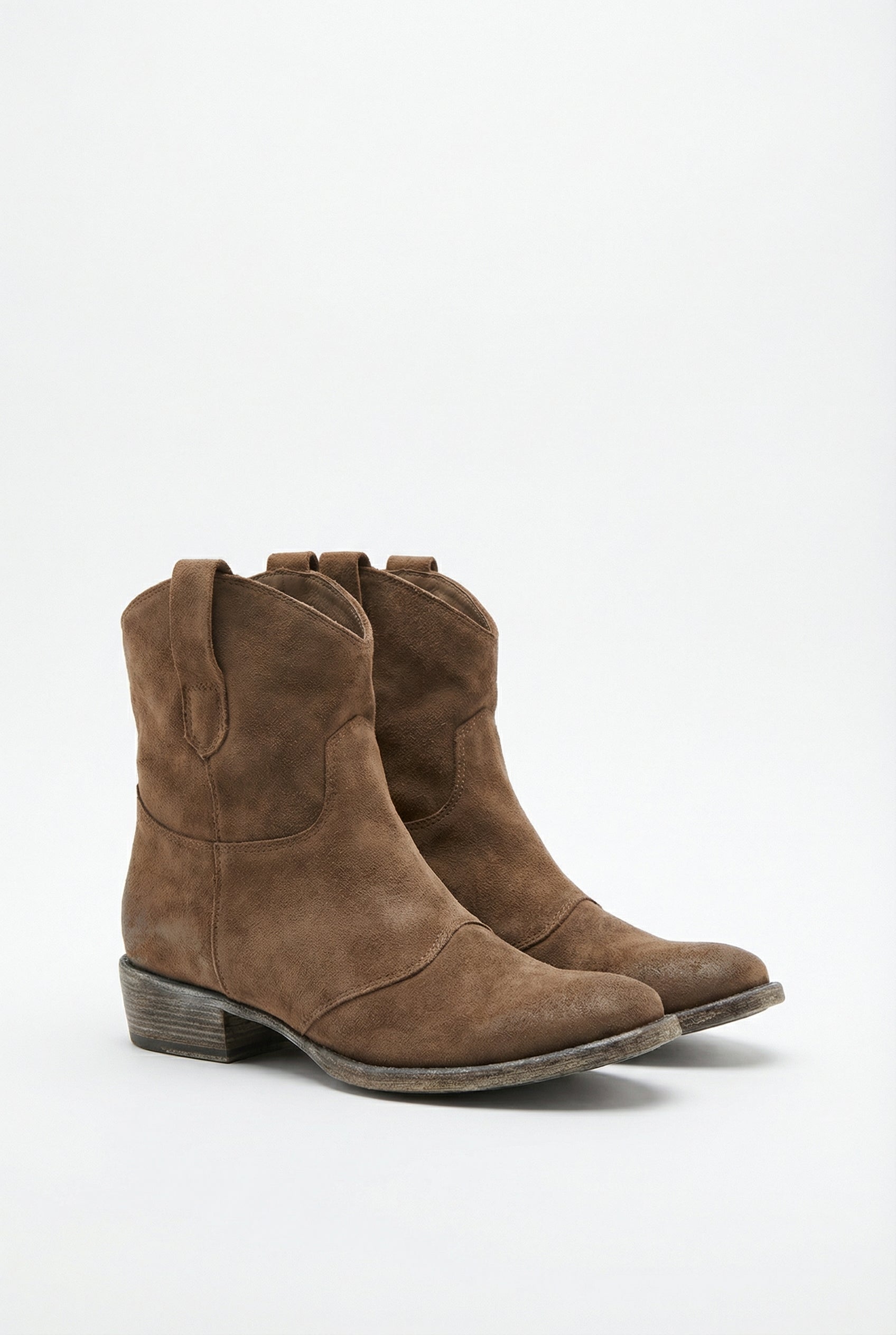 Botines Mujer Cuero Nobuck Estilo Western Con Tacón Bajo Y Suela Antideslizante 0
