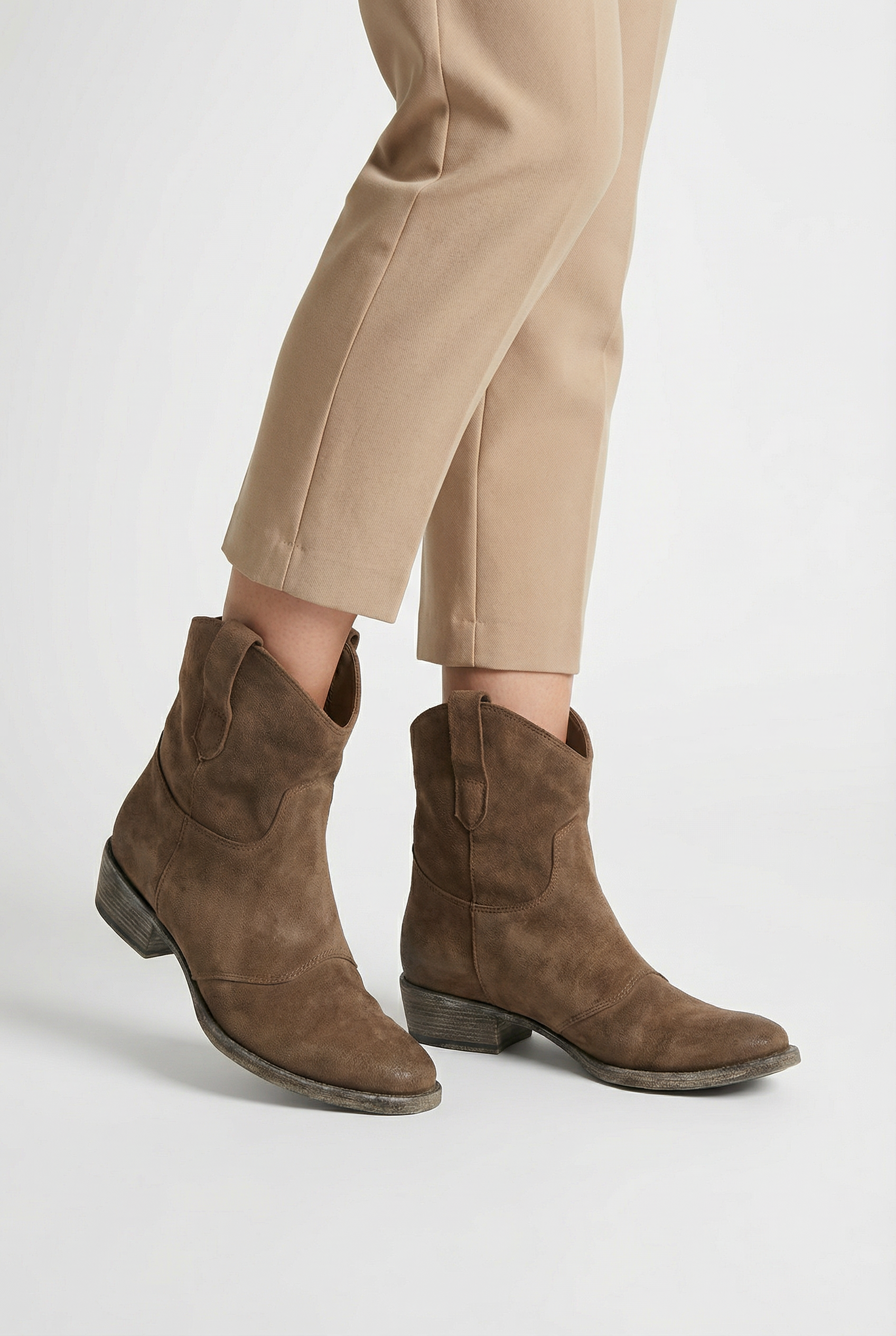 Botines Mujer Cuero Nobuck Estilo Western Con Tacón Bajo Y Suela Antideslizante 4
