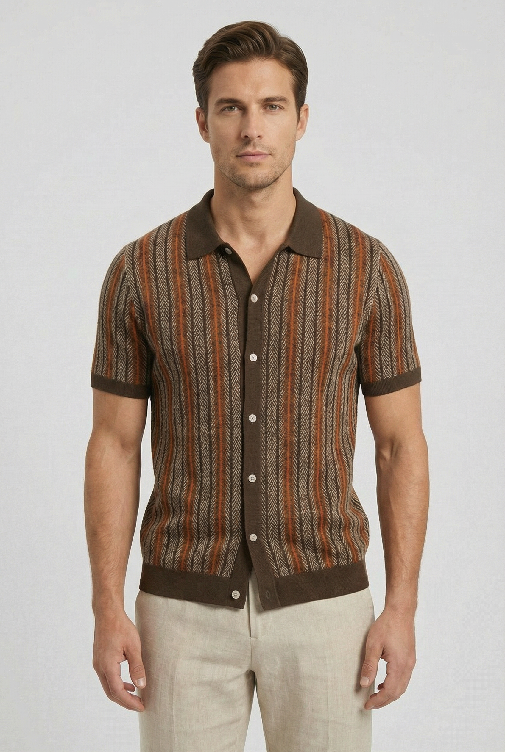 Camisa Hombre Algodón Orgánico Clásica Patrón Espiga Ideal Para Uso Casual y Semiformal 4