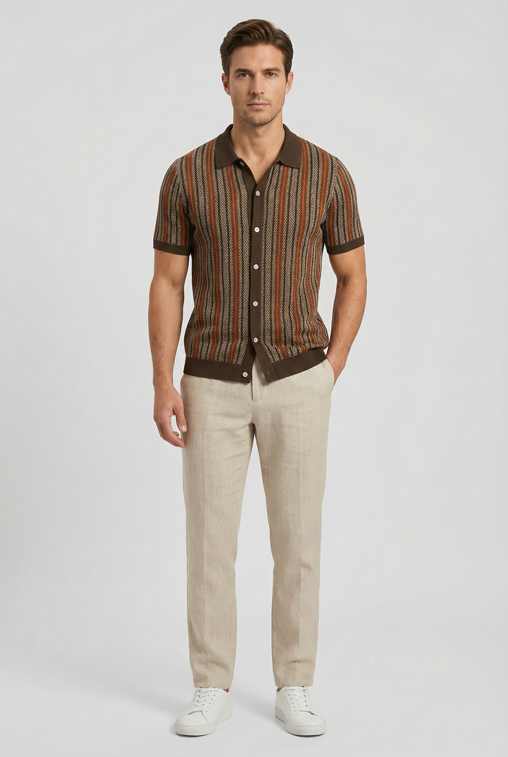 Camisa Hombre Algodón Orgánico Clásica Patrón Espiga Ideal Para Uso Casual y Semiformal 5