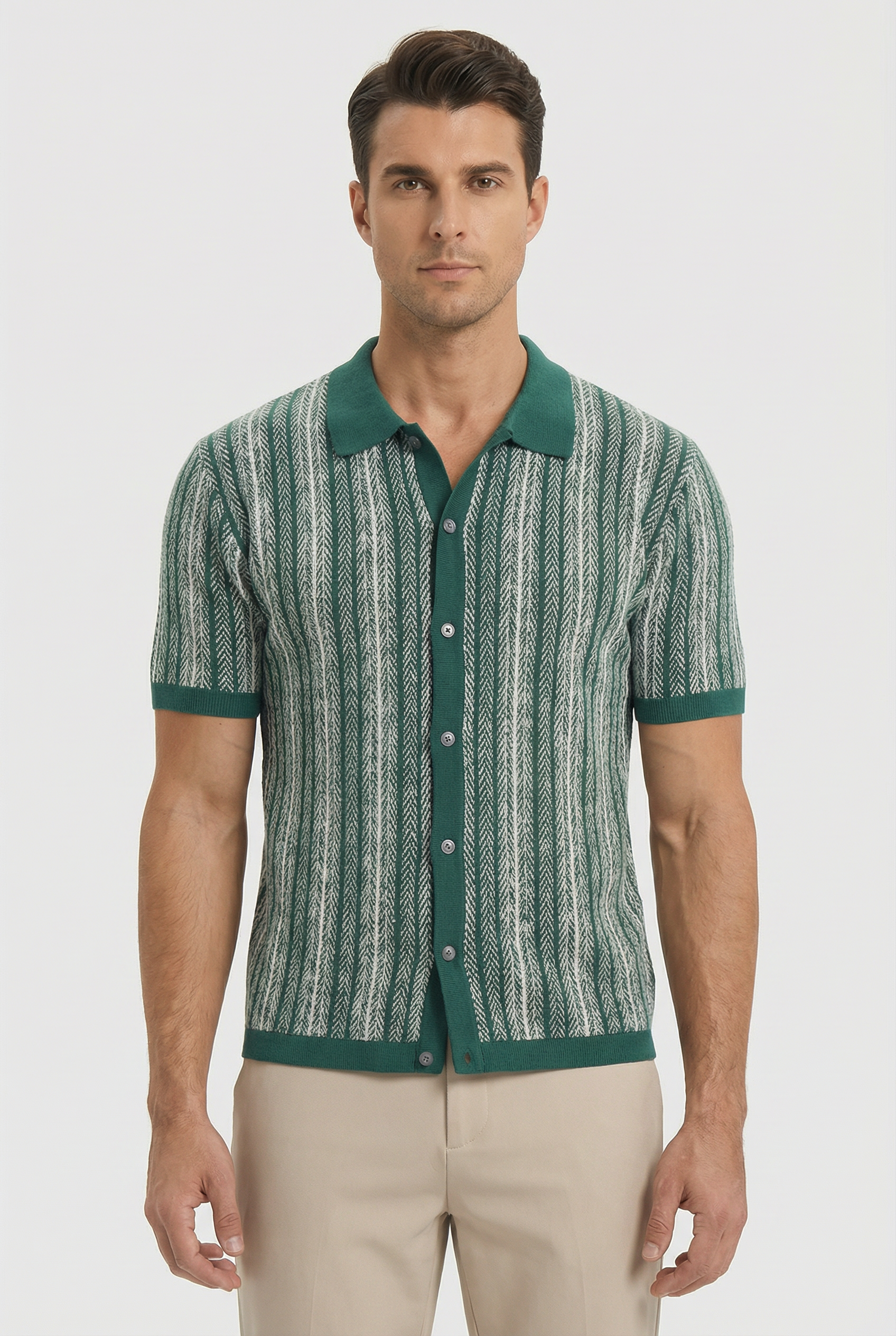 Camisa Hombre Algodón Orgánico Clásica Patrón Espiga Ideal Para Uso Casual y Semiformal 6