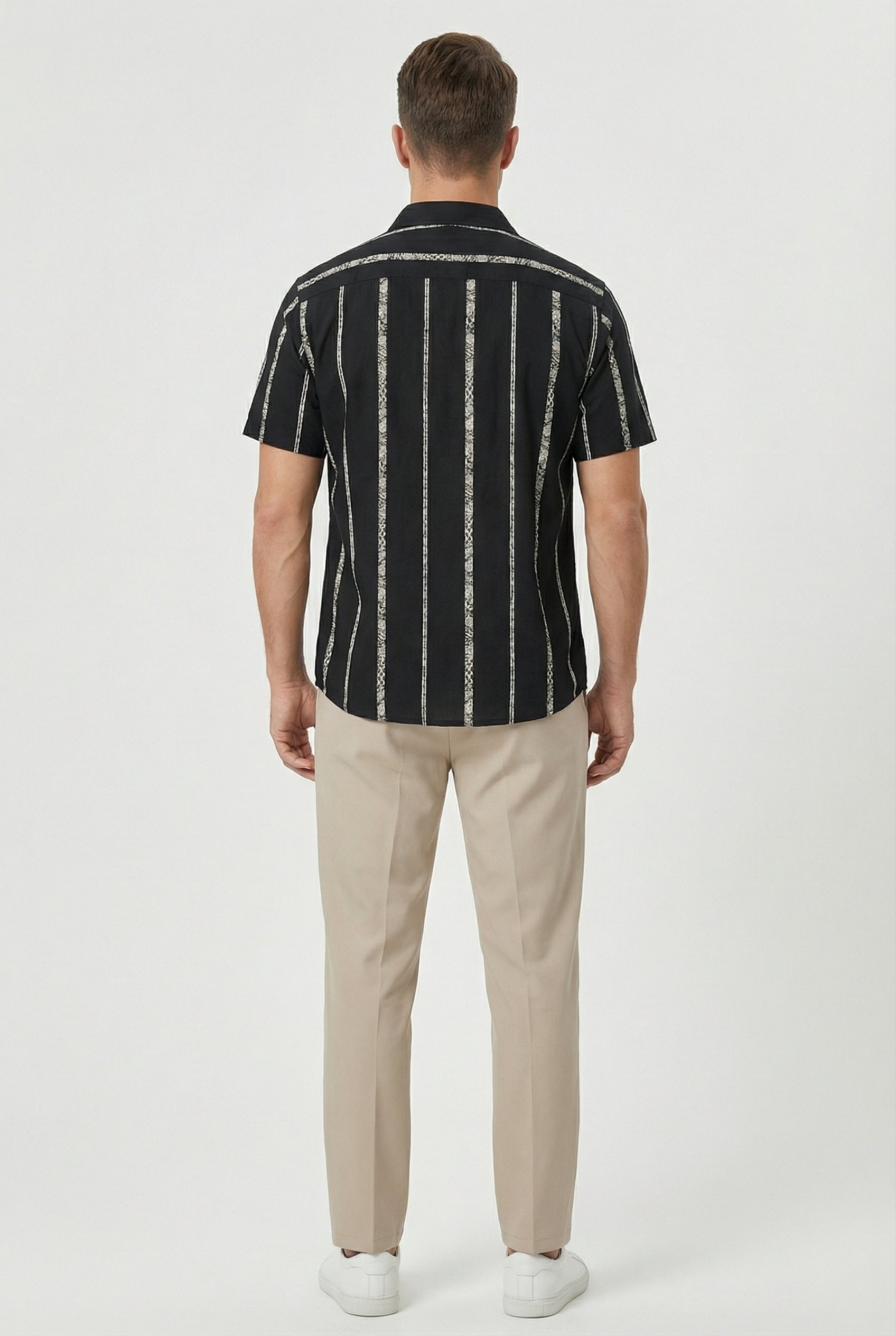 Camisa Hombre Algodón Rayas Verticales Ajuste Relajado Manga Corta 7