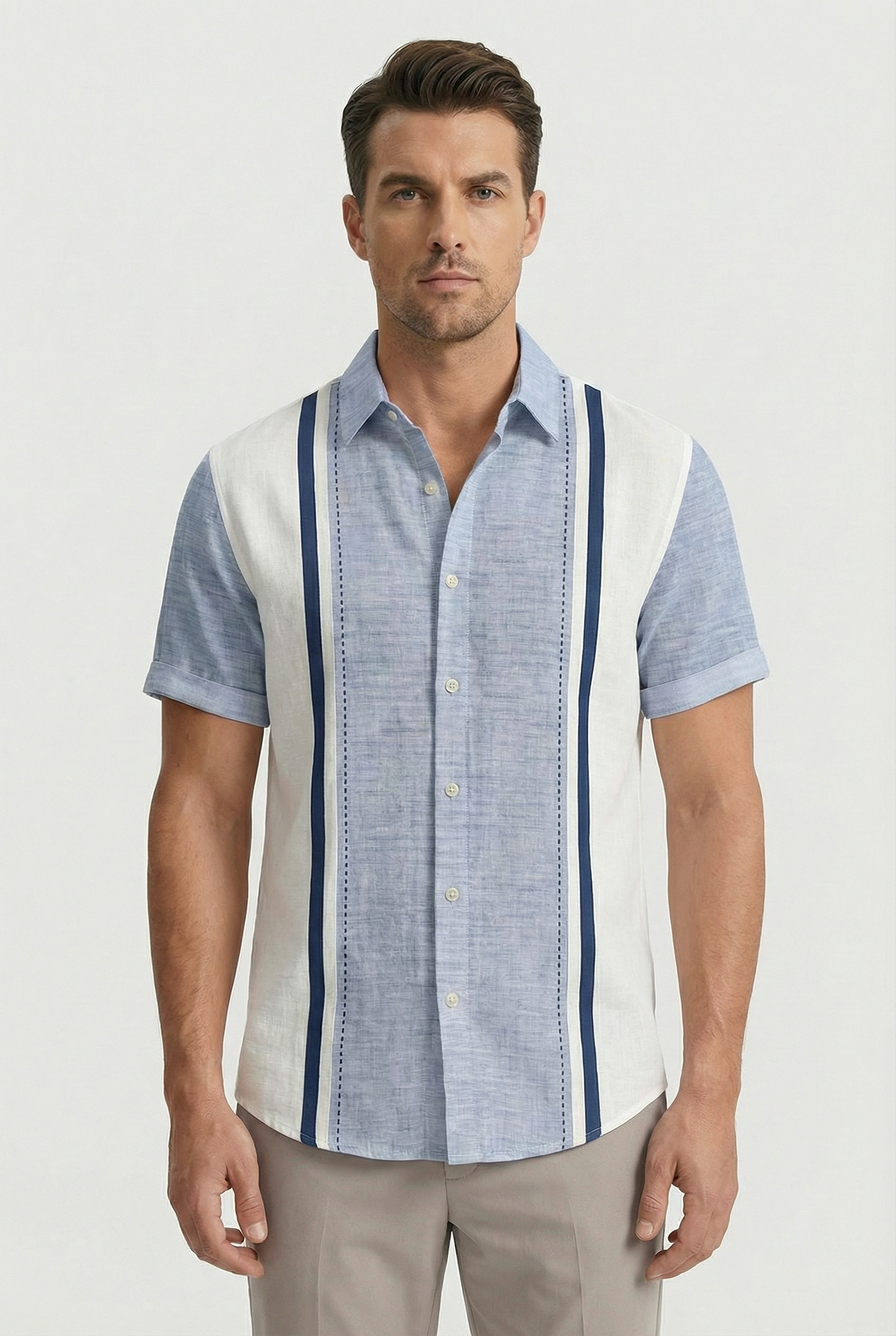 Camisa Hombre Estampado a Cuadros Tela Cómoda Manga Corta Casual 0