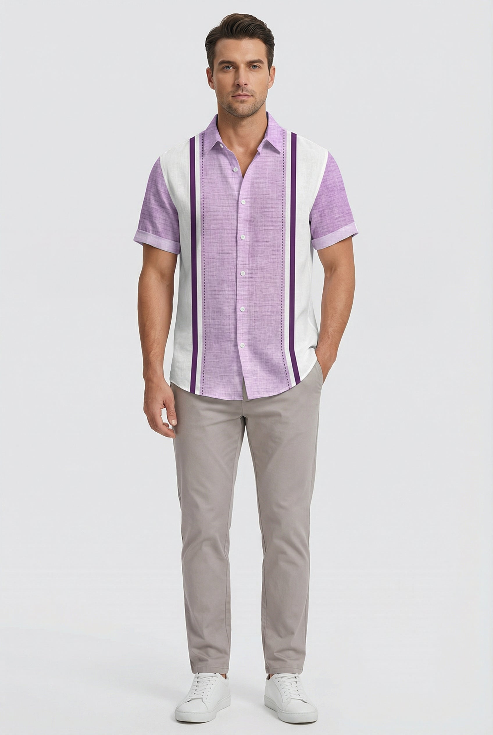 Camisa Hombre Estampado a Cuadros Tela Cómoda Manga Corta Casual 7