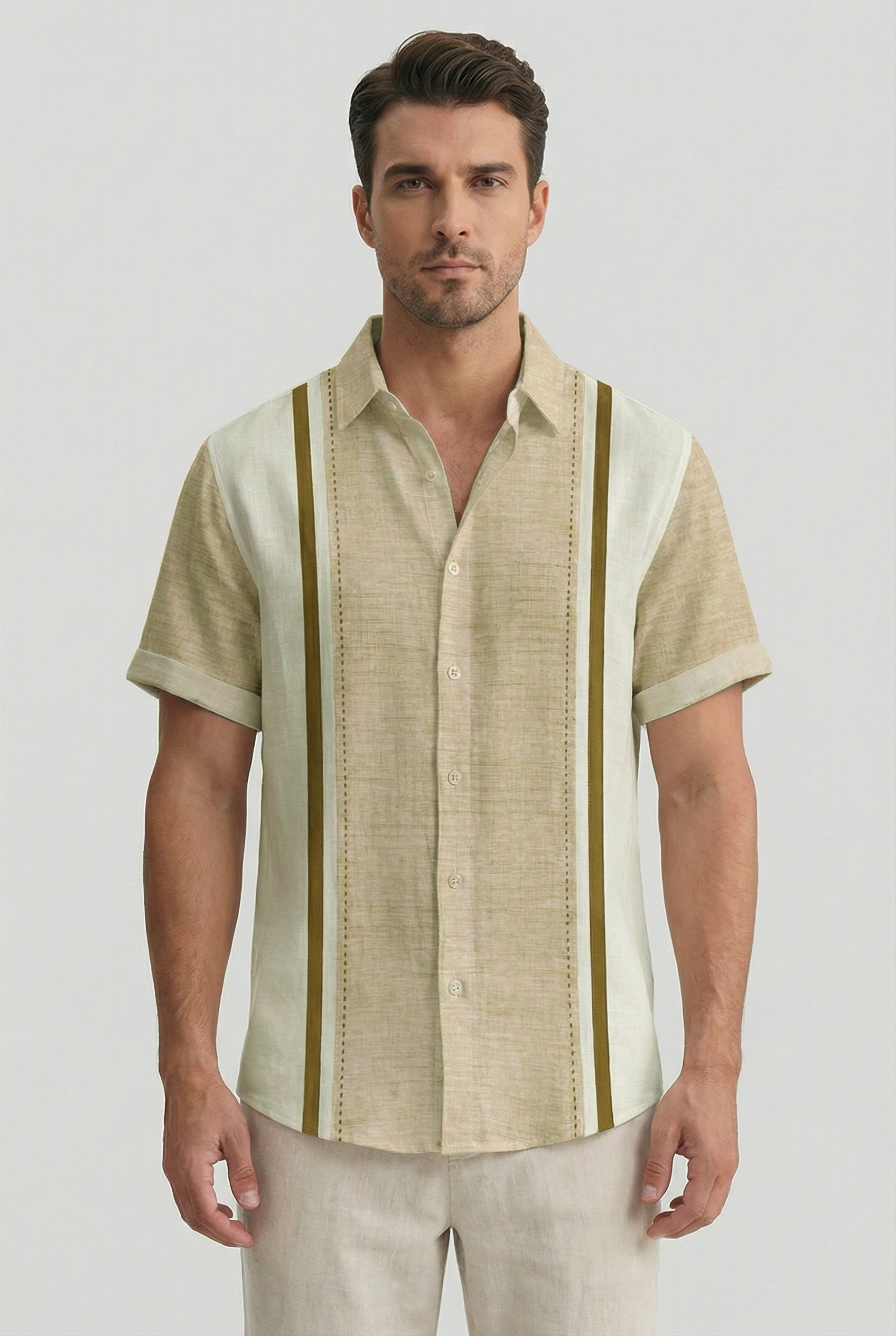Camisa Hombre Estampado a Cuadros Tela Cómoda Manga Corta Casual 8