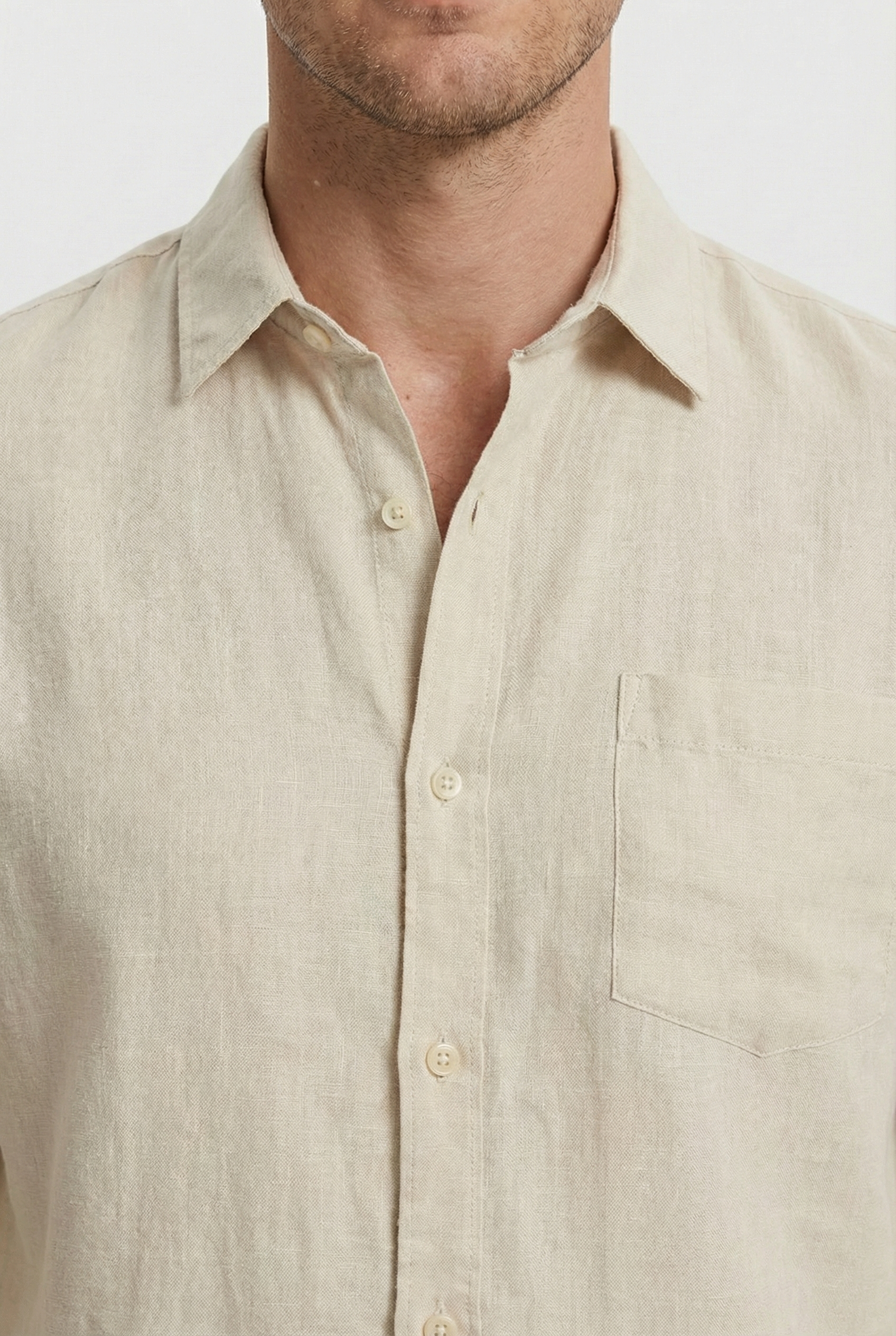 Camisa Hombre Lino 100% Ligera Manga Larga Ajuste Relajado Con Bolsillo 1