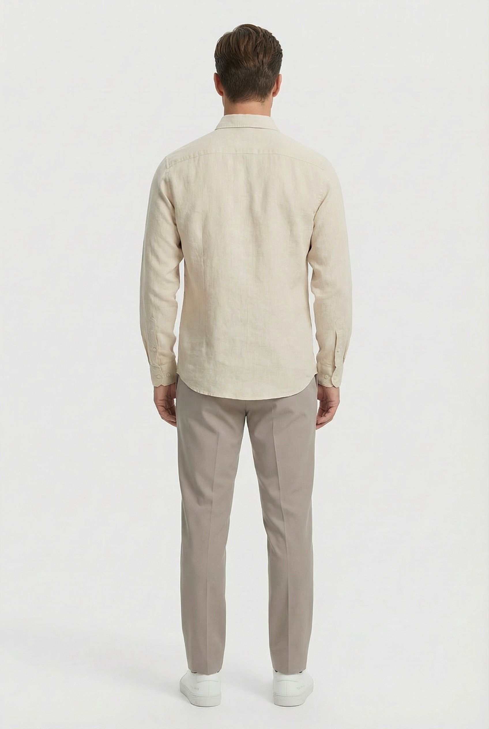 Camisa Hombre Lino 100% Ligera Manga Larga Ajuste Relajado Con Bolsillo 3