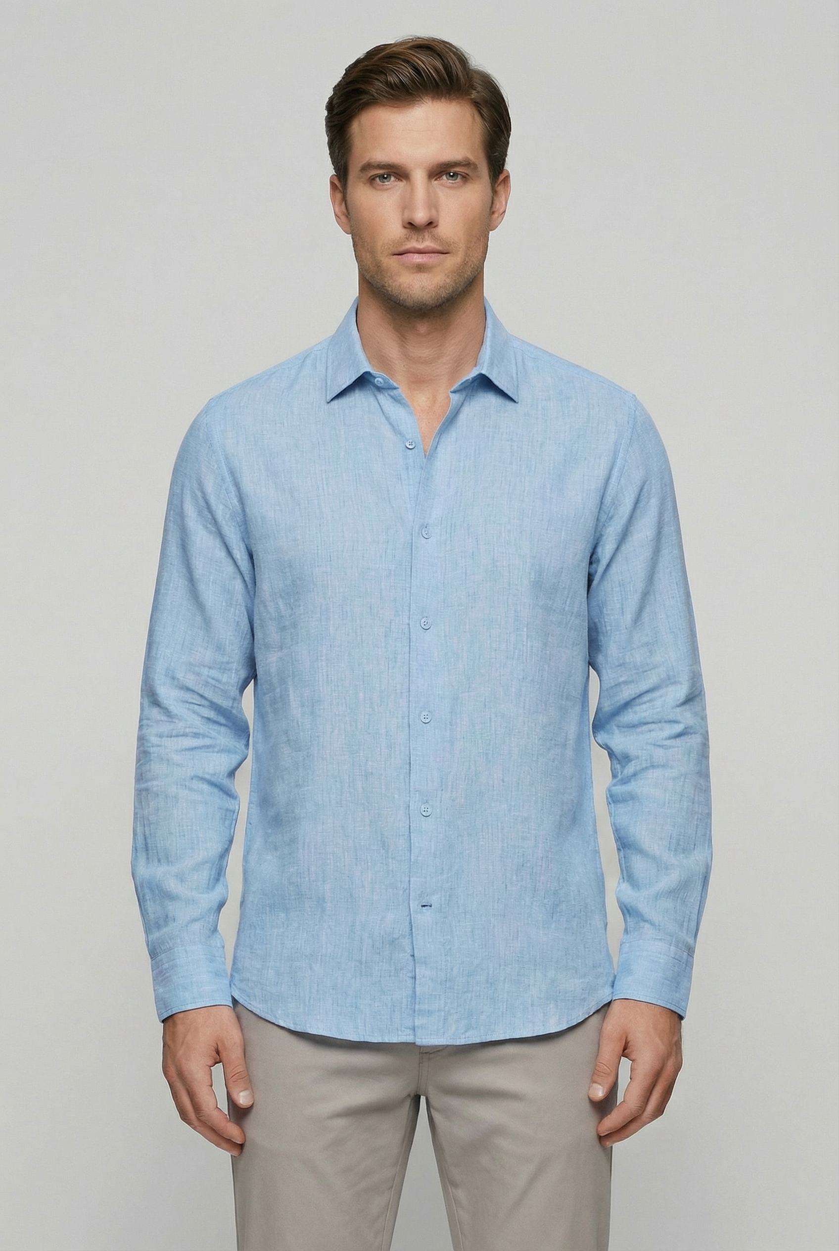 Camisa Hombre Lino Mezcla Manga Larga Casual Versátil 0