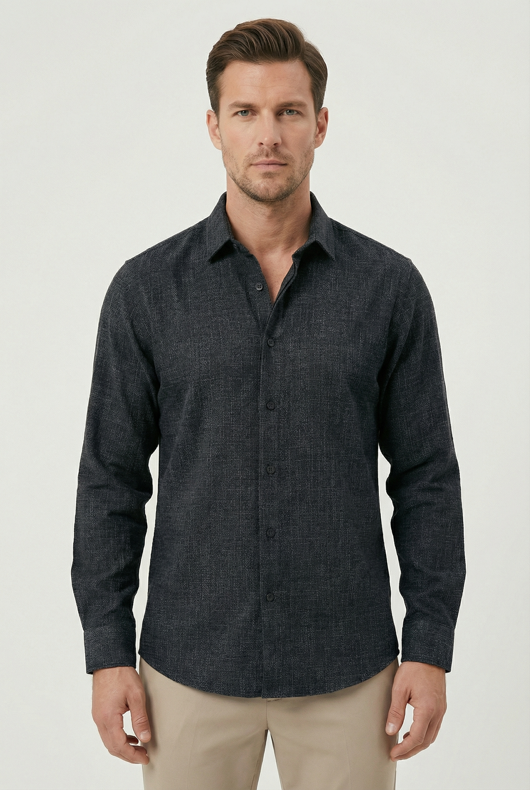 Camisa Hombre Lino Mezcla Manga Larga Casual Versátil 3