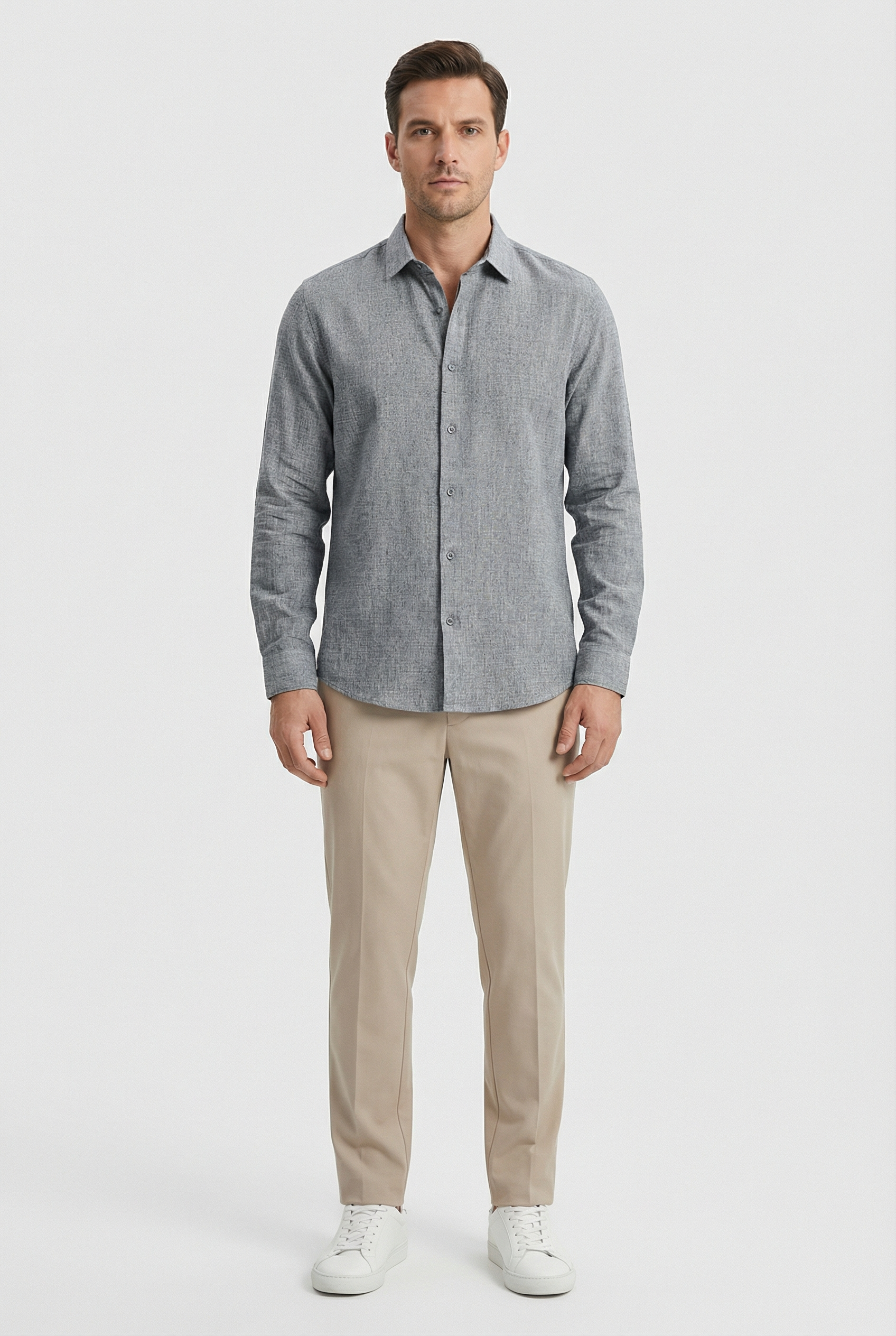 Camisa Hombre Lino Mezcla Manga Larga Casual Versátil 6