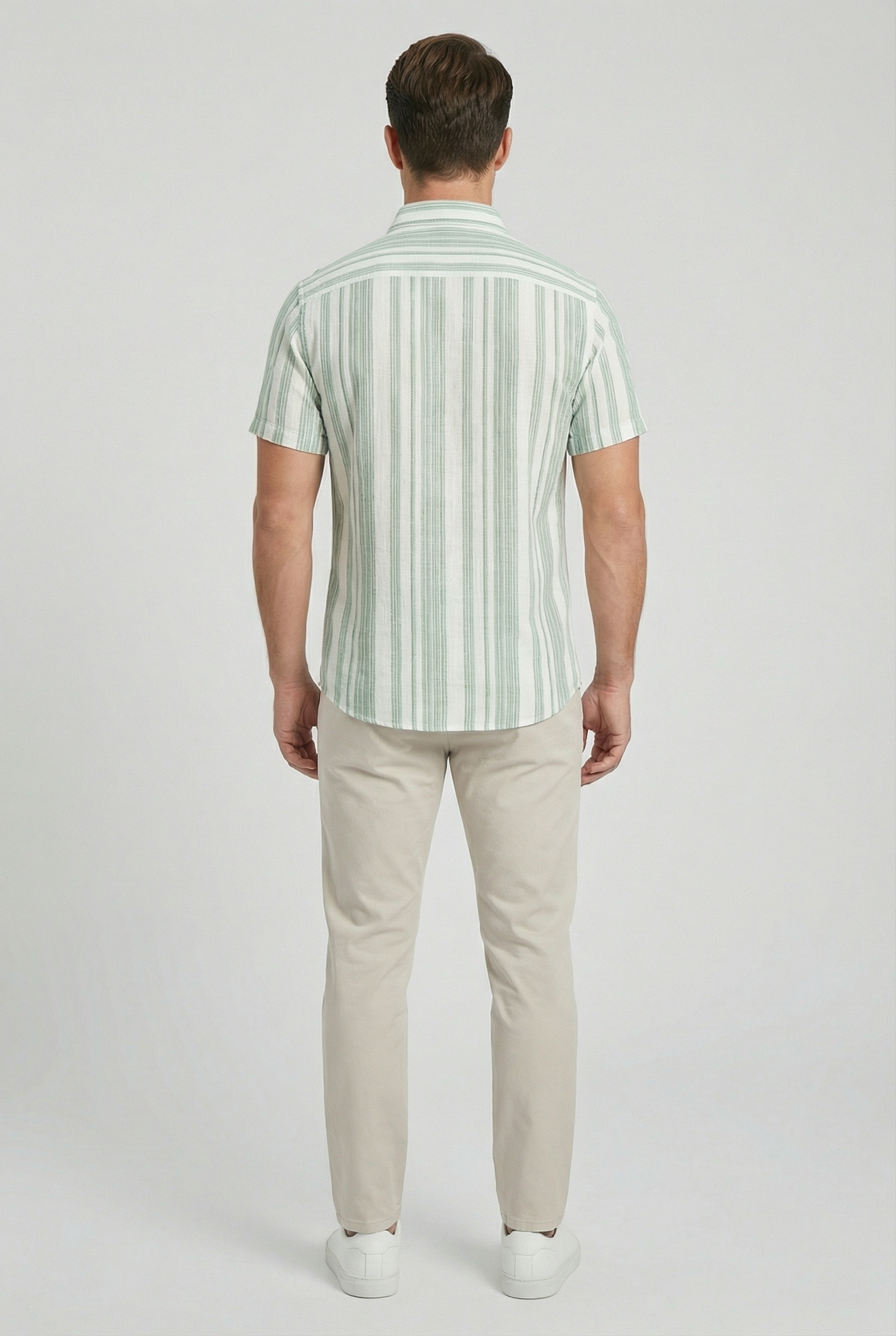 Camisa Hombre Manga Corta Algodón Estampado Digital 3D Rayas 3
