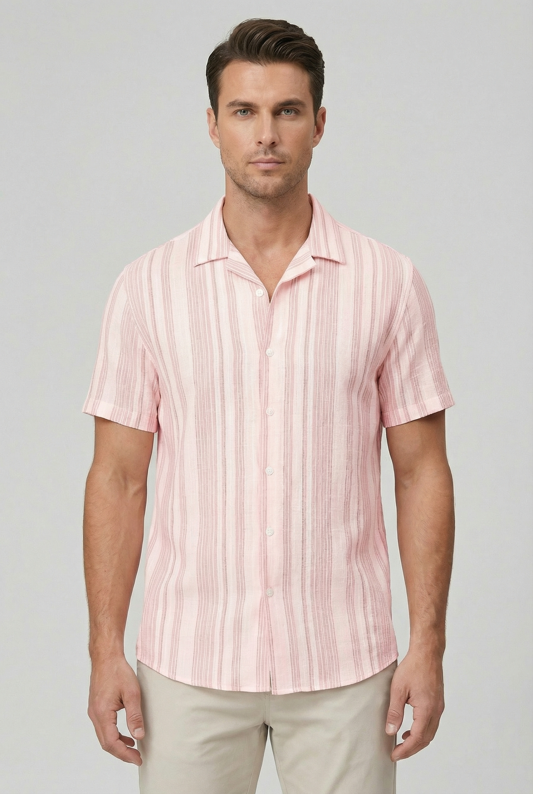 Camisa Hombre Manga Corta Algodón Estampado Digital 3D Rayas 8
