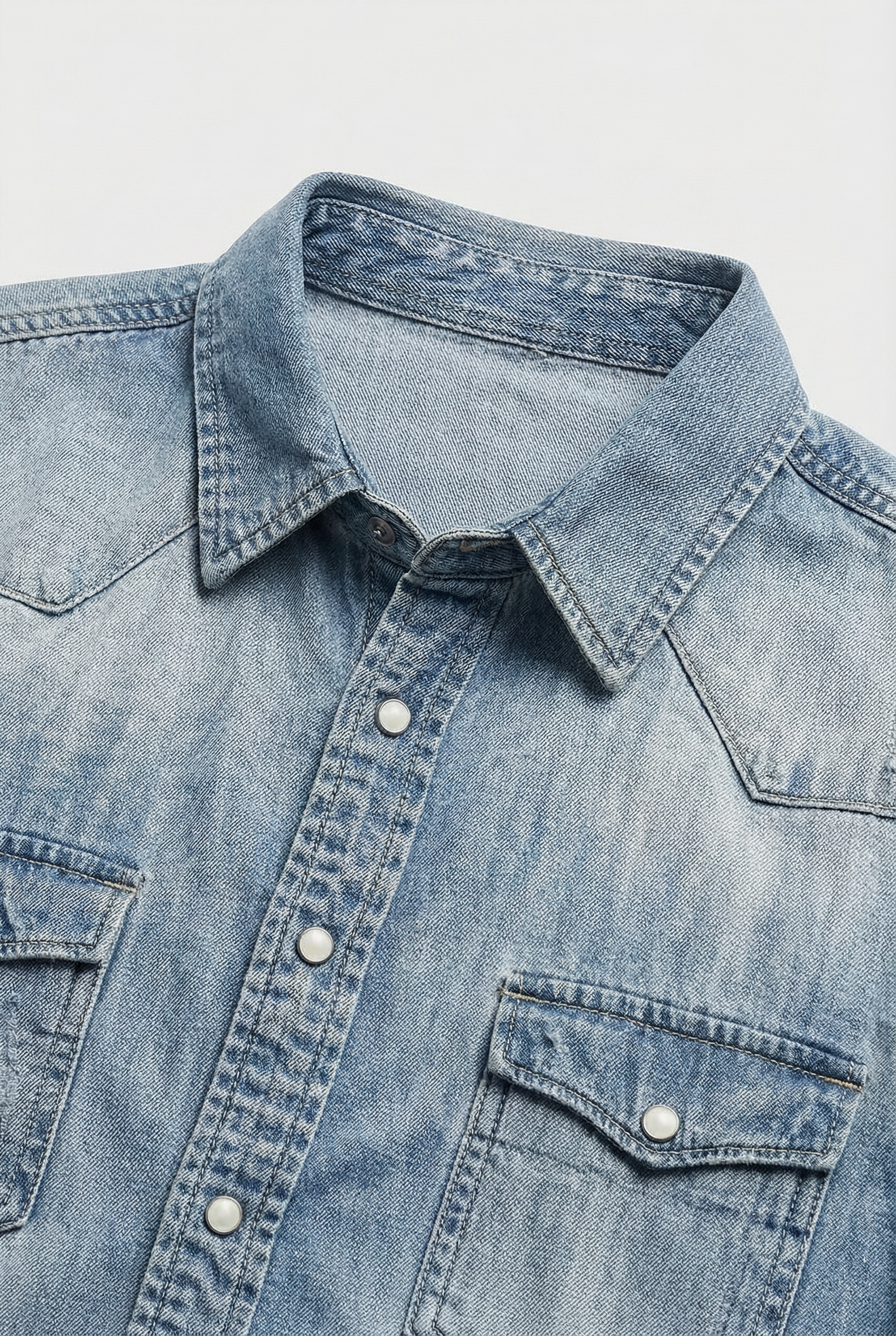 Camisa Hombre Slim Fit Mezcla Algodón Denim Estilo Casual 1