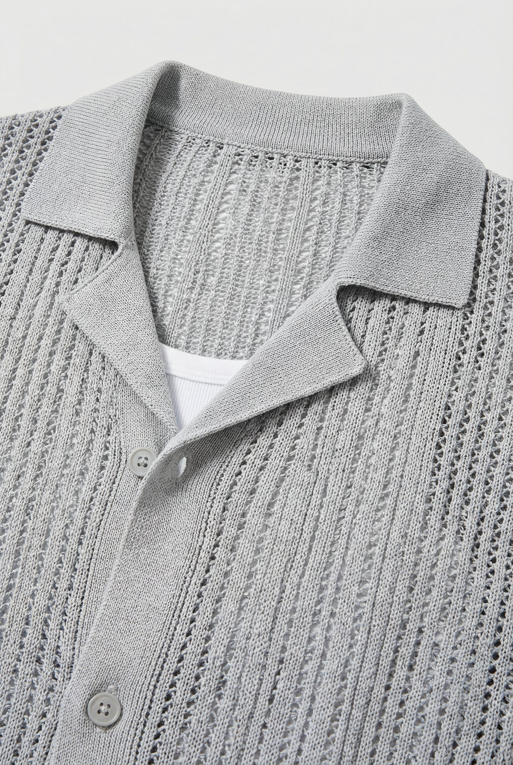 Camisa Hombre Tejido Crochet Ligero Diseño Casual Ajuste Relajado 1