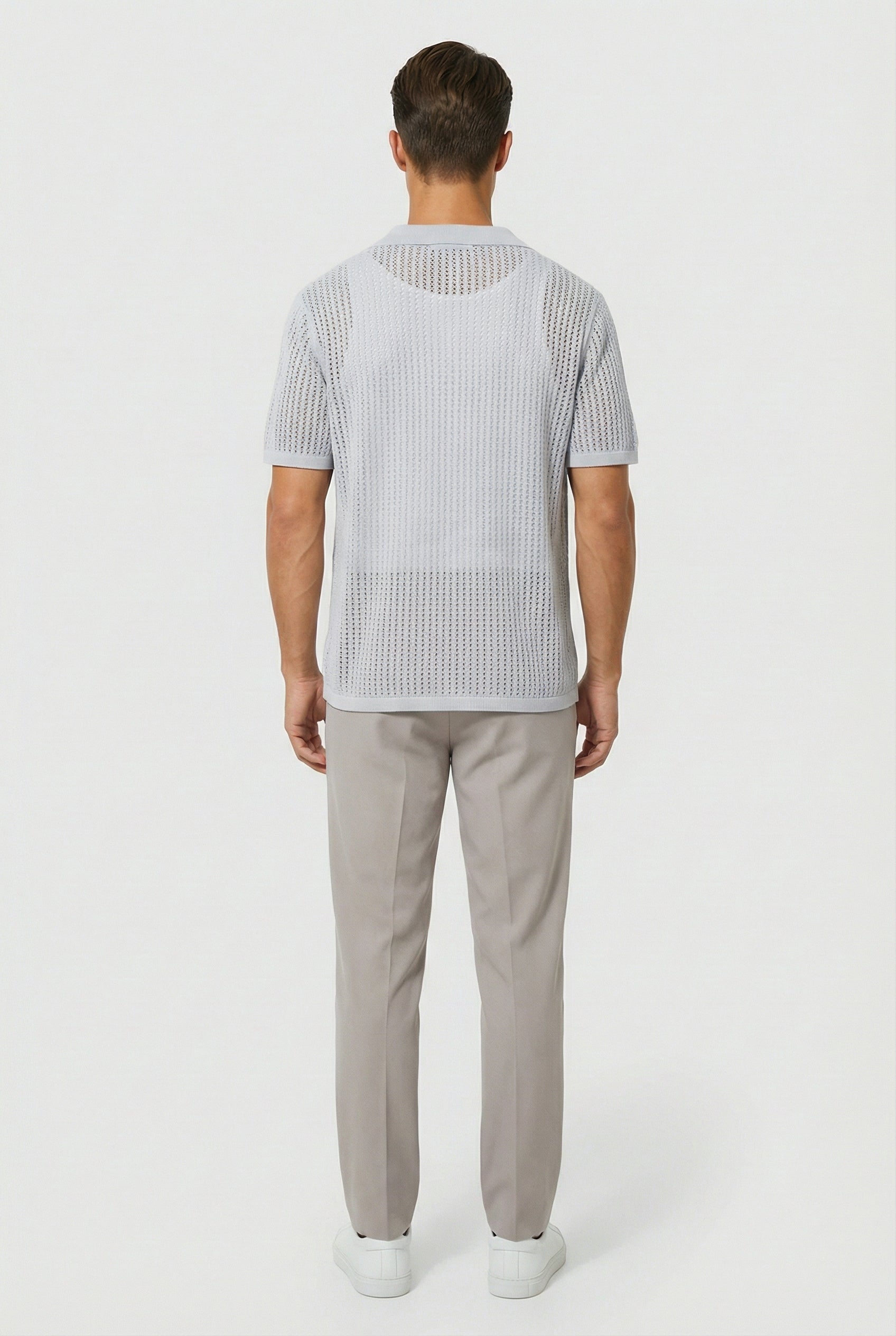Camisa Hombre Tejido Crochet Ligero Diseño Casual Ajuste Relajado 3